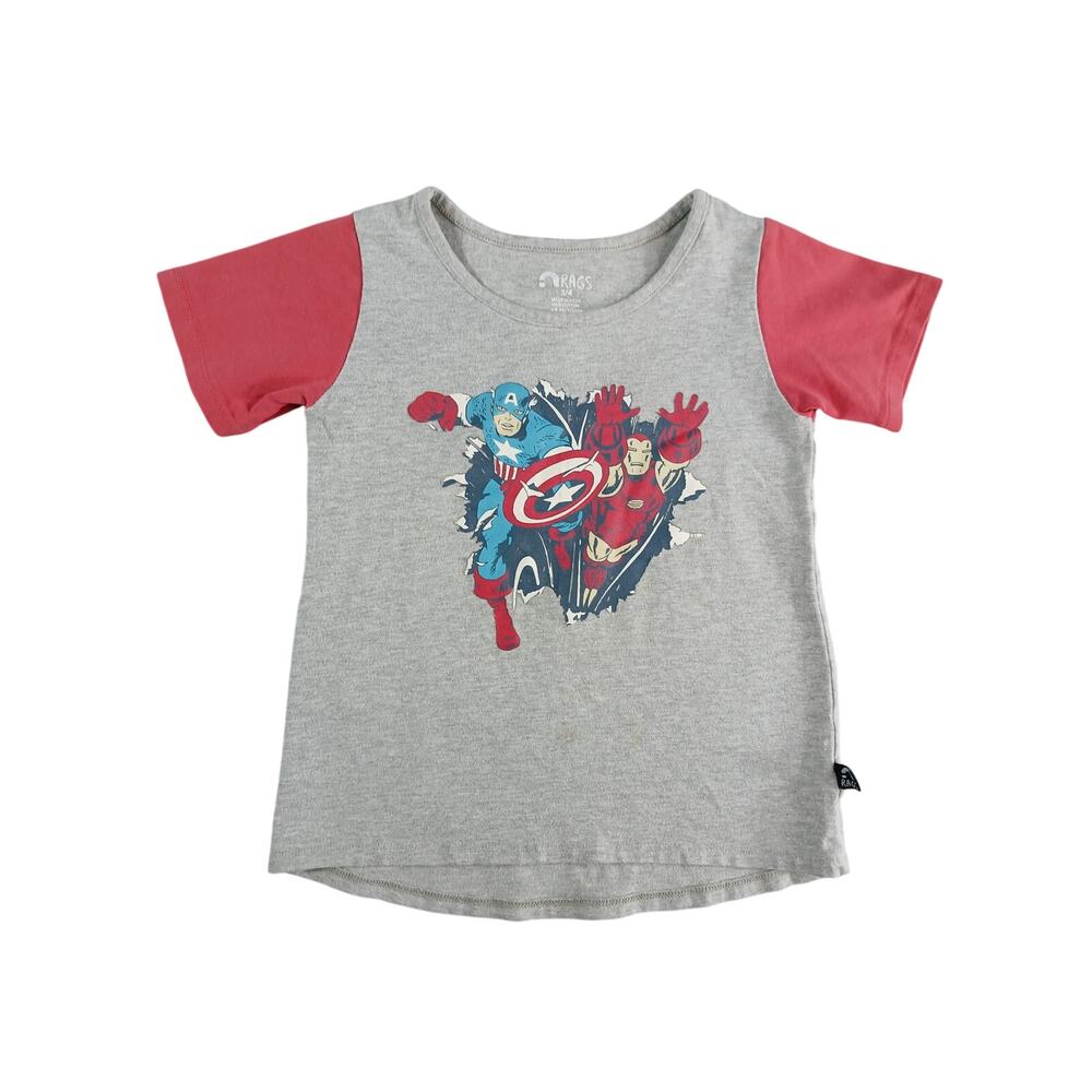 Rags To Raches Shirt Boys 3/4T Marvel Captain America Iron Man Gray Kid T-Shirt